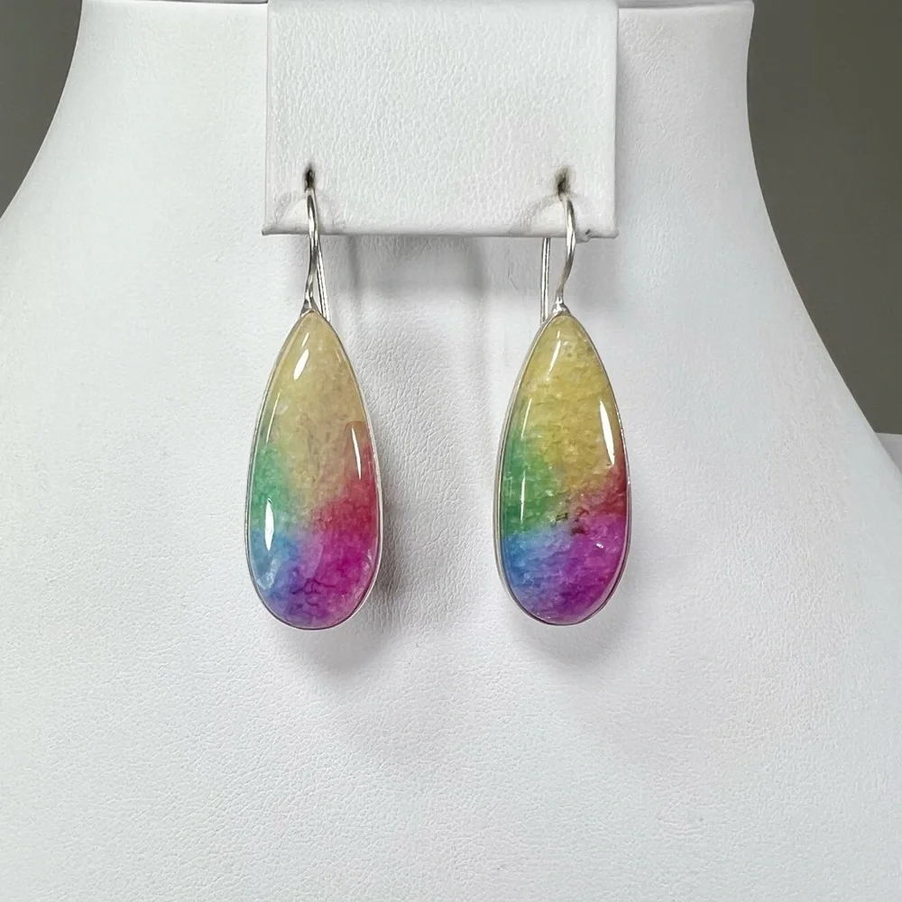 Beautiful 🌈💗 925 Rainbow Solar Quartz Hearts Large Gemstone Necklace Earrings - Picture 4 of 9